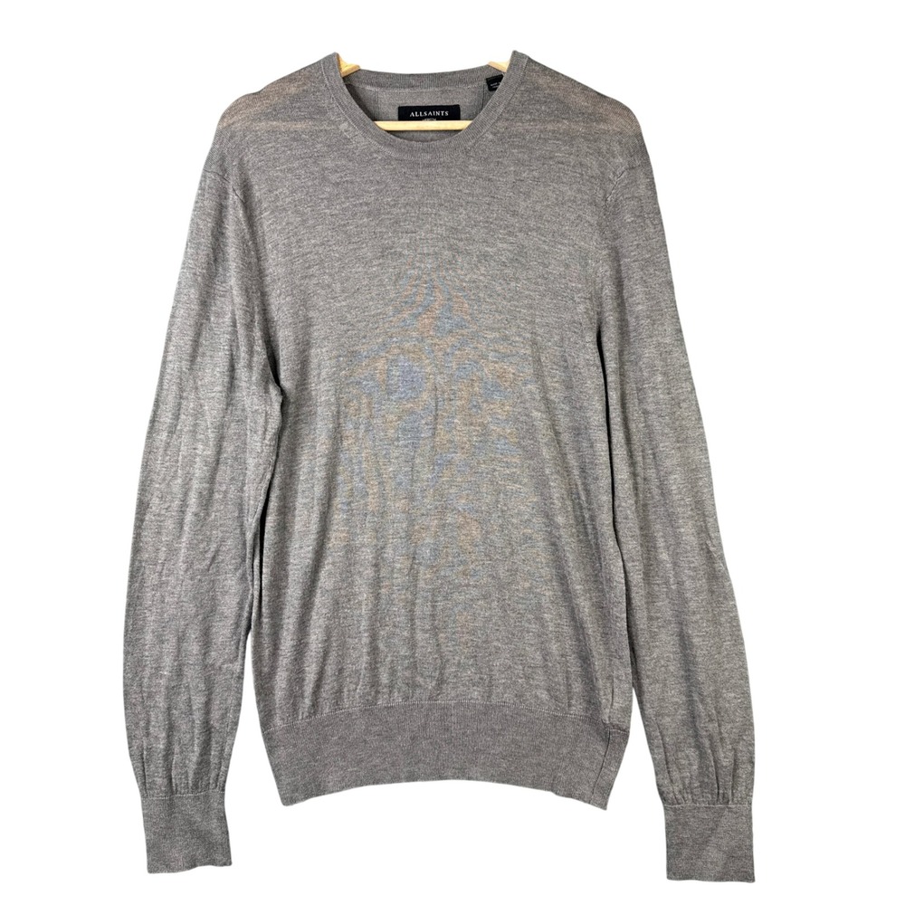 AllSaints Nolan Crew Gray Wool Blend Fine Knit Sweater MK053Q Mens Medium